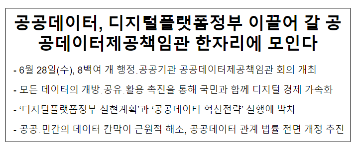 공공데이터, 디지털플랫폼정부 이끌어 갈 공공데이터제공책임관 한자리에 모인다