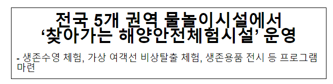 전국 5개 권역 물놀이시설에서 ‘찾아가는 해양안전체험시설’ 운영 전국 5개 권역 물놀이시설에서 ‘찾아가는 해양안전체험시설’ 운영