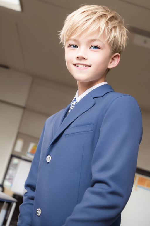 [Ai Greem] 그림_남자 245: Free image of a handsome blond-haired & blue-eyed boy (student) in a classroom