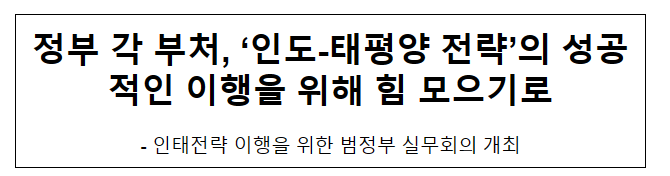 정부 각 부처, ‘인도-태평양 전략’의 성공적인 이행을 위해 힘 모으기로 정부 각 부처, ‘인도-태평양 전략’의 성공적인 이행을 위해 힘 모으기로