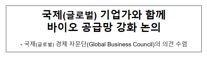 국제(글로벌) 기업가와 함께 바이오 공급망 강화 논의 국제(글로벌) 기업가와 함께 바이오 공급망 강화 논의