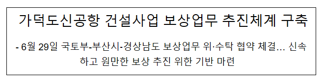 가덕도신공항 건설사업 보상업무 추진체계 구축