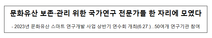 문화유산 보존·관리 위한 국가연구 전문가들 한 자리에 모였다 문화유산 보존·관리 위한 국가연구 전문가들 한 자리에 모였다