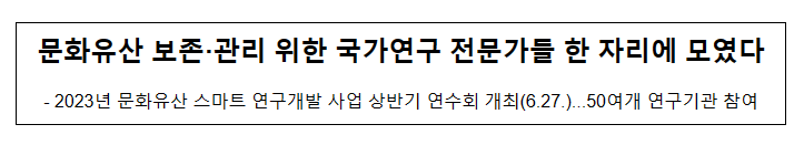 문화유산 보존·관리 위한 국가연구 전문가들 한 자리에 모였다