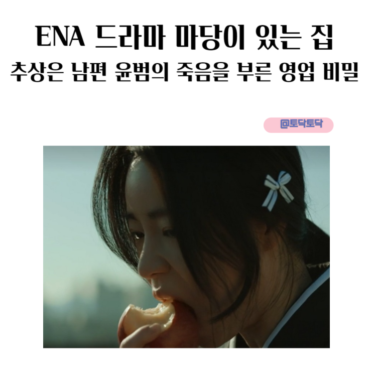 ENA드라마 마당이 있는 집 추상은 남편 윤범의 죽음을 부른 영업 비밀 ENA드라마 마당이 있는 집 추상은 남편 윤범의 죽음을 부른 영업 비밀