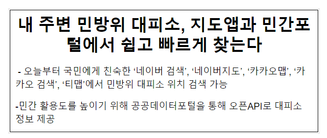 내 주변 민방위 대피소, 지도앱과 민간포털에서 쉽고 빠르게 찾는다 내 주변 민방위 대피소, 지도앱과 민간포털에서 쉽고 빠르게 찾는다