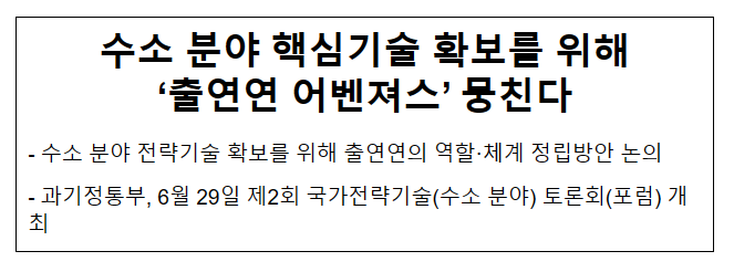 수소 분야 핵심기술 확보를 위해 출연연 어벤져스 뭉친다