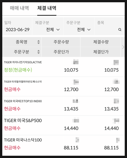 [836] 23년 6월분 ETF 매수함 : 적립식 분할매수 31개월 (TIGER ETF / S&P500·나스닥100·미국테크Top10·차이나전기차·필반나)