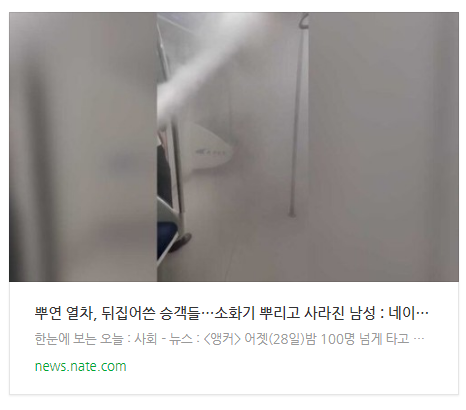 [뉴스] 뿌연 열차, 뒤집어쓴 승객들…소화기 뿌리고 사라진 남성