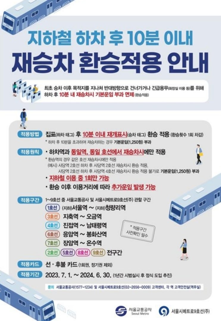  지하철 재승차 환승 10분 & 서해선 대곡-소사