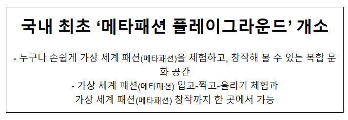 국내 최초 '메타패션 플레이그라운드' 개소