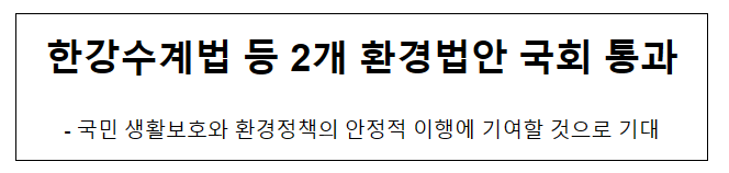 한강수계법 등 2개 환경법안 국회 통과