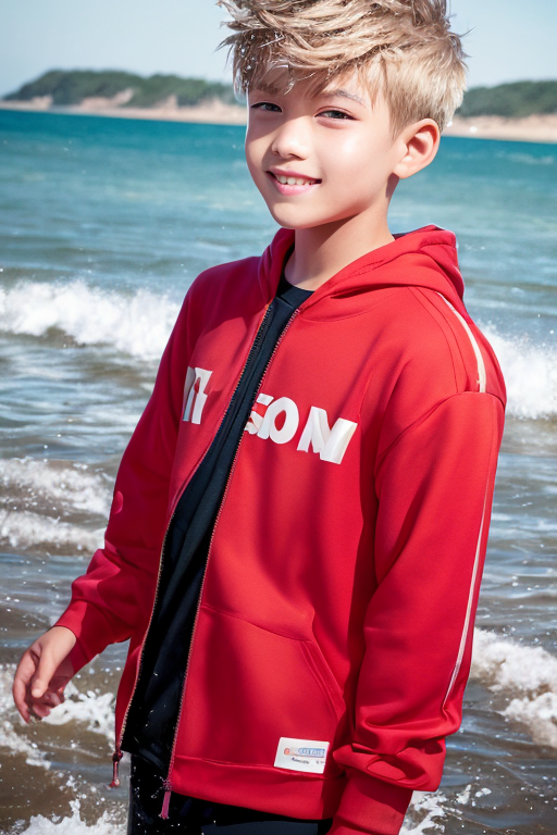  [Ai Greem] 그림_남자 275: Free image of a handsome blond boy playing in the summer sea & beach