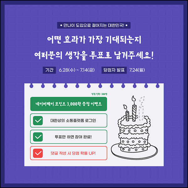 대한상의 만 나이 통일법 투표이벤트(네페 3천원 300명)추첨 대한상의 만 나이 통일법 투표이벤트(네페 3천원 300명)추첨