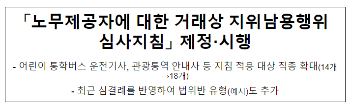 노무제공자에 대한 거래상 지위남용행위 심사지침 제정·시행