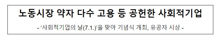 노동시장 약자 다수 고용 등 공헌한 사회적기업 노동시장 약자 다수 고용 등 공헌한 사회적기업
