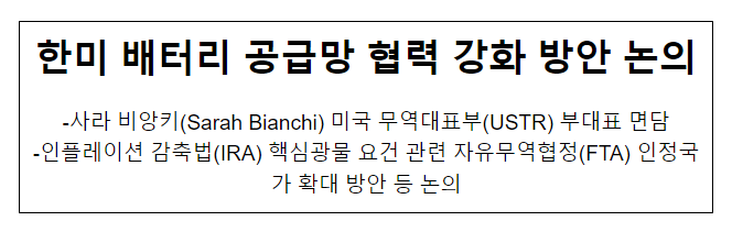 한미 배터리 공급망 협력 강화 방안 논의