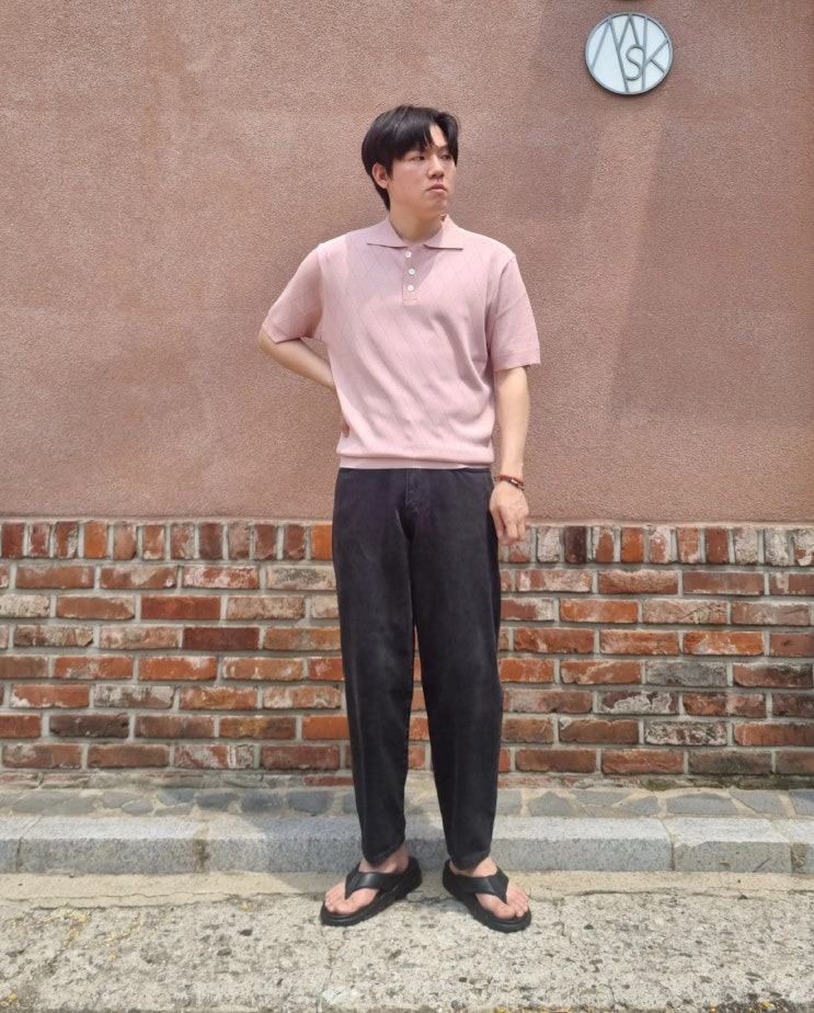  아워스코프 라운지 하프 니트 인디 핑크 리뷰 여름 반팔 니트 추천 착샷 코디까지
