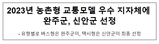 2023년 농촌형 교통모델 우수 지자체에 완주군, 신안군 선정