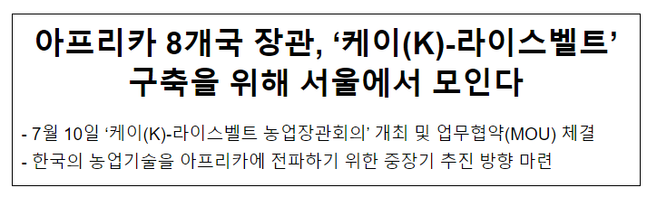 아프리카 8개국 장관, ‘케이(K)-라이스벨트’ 구축을 위해 서울에서 모인다 아프리카 8개국 장관, ‘케이(K)-라이스벨트’ 구축을 위해 서울에서 모인다