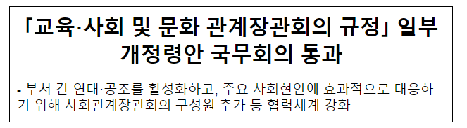 교육·사회 및 문화 관계장관회의 규정 일부개정령안 국무회의 통과