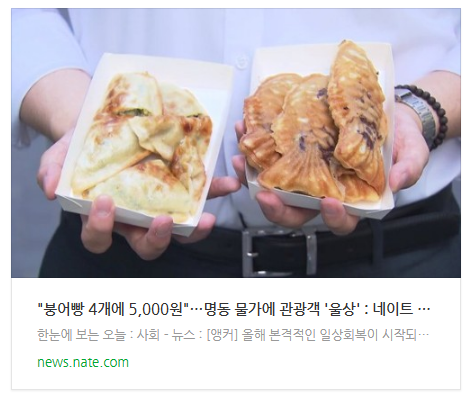 [뉴스] "붕어빵 4개에 5,000원"…명동 물가에 관광객 '울상'