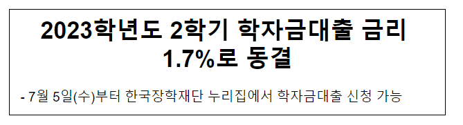 2023학년도 2학기 학자금대출 금리 1.7%로 동결 2023학년도 2학기 학자금대출 금리 1.7%로 동결