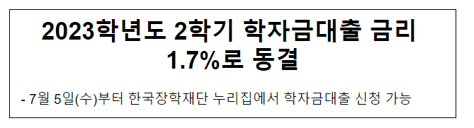 2023학년도 2학기 학자금대출 금리 1.7%로 동결