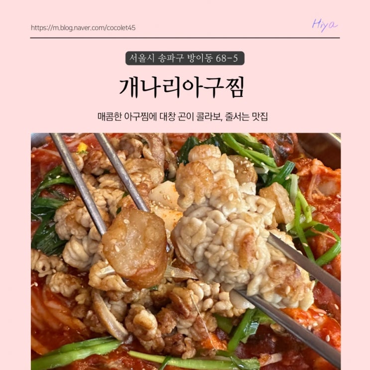  매콤한 아구찜에 대창 토핑! 방이동 맛집 개나리아구찜