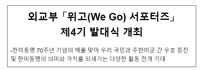 외교부 「위고(We Go) 서포터즈」 제4기 발대식 개최 외교부 「위고(We Go) 서포터즈」 제4기 발대식 개최