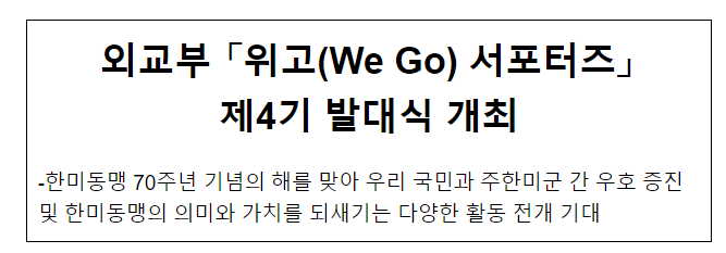 외교부 「위고(We Go) 서포터즈」 제4기 발대식 개최