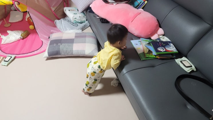  우리 아기 쇼파 잡고 혼자 서는(걷는) 걸음마 시기 왔어요