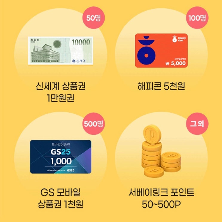 설문조사 앱테크 서베이링크 가입하고 신세계 상품권 받기