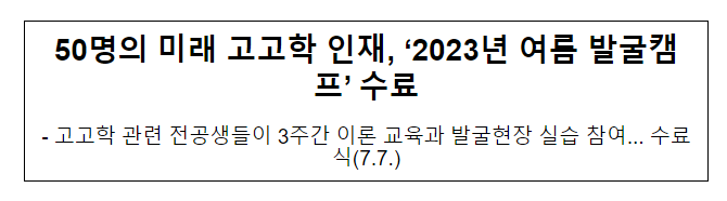 50명의 미래 고고학 인재, ‘2023년 여름 발굴캠프’ 수료