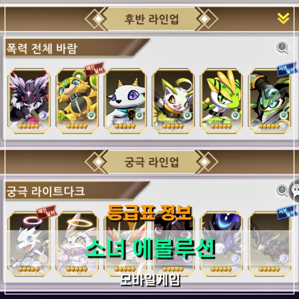  소녀 에볼루션 등급표 영웅 티어 성급업 생각보다 어렵네?