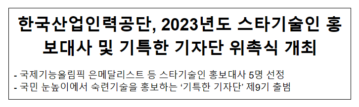 한국산업인력공단, 2023년도 스타기술인 홍보대사 및 기특한 기자단 위촉식 개최