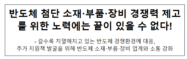 반도체 첨단 소부장 경쟁력 제고를 위한 노력에는 끝이 있을 수 없다! 반도체 첨단 소부장 경쟁력 제고를 위한 노력에는 끝이 있을 수 없다!