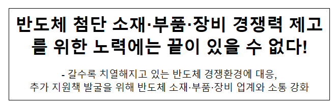 반도체 첨단 소부장 경쟁력 제고를 위한 노력에는 끝이 있을 수 없다!