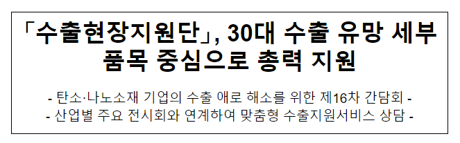 「수출현장지원단」, 30대 수출 유망 세부품목 중심으로 총력 지원 「수출현장지원단」, 30대 수출 유망 세부품목 중심으로 총력 지원
