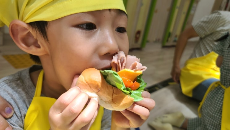  가정보육 집콕놀이 엄마표놀이 키즈쿠킹 어린이간식 햄치즈 샌드위치 만들기