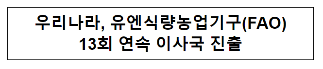 우리나라, 유엔식량농업기구(FAO) 13회 연속 이사국 진출 우리나라, 유엔식량농업기구(FAO) 13회 연속 이사국 진출