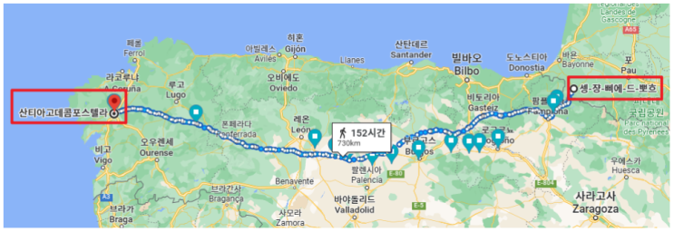  프랑스 생장피드포르-스페인 산티아고 콤포스텔라 880km