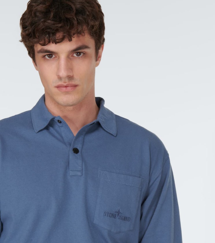 스톤아일랜드(Stone Island) 롱 슬리브 코튼 폴로 블루 셔츠