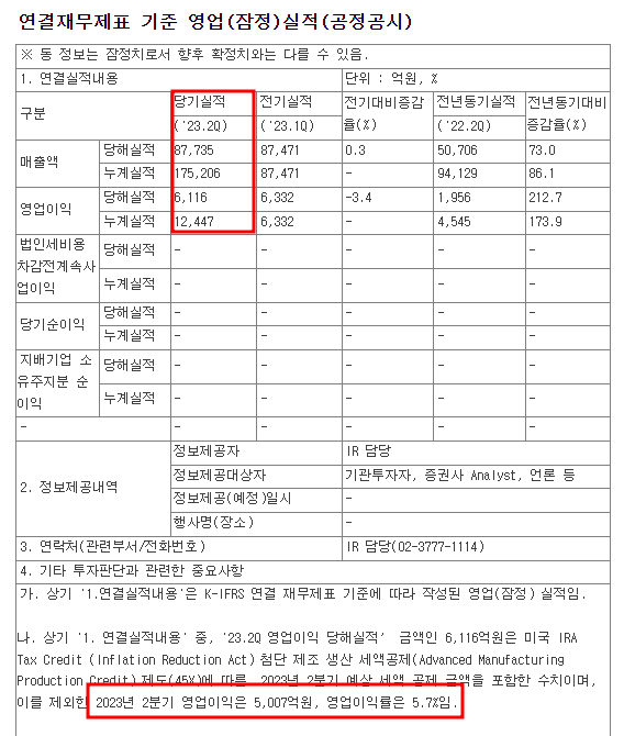  LG에너지솔루션 잠정실적분석 및 3분기 전망