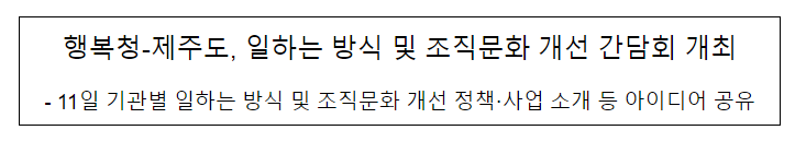 행복청-제주도, 일하는 방식 및 조직문화 개선 간담회 개최 행복청-제주도, 일하는 방식 및 조직문화 개선 간담회 개최
