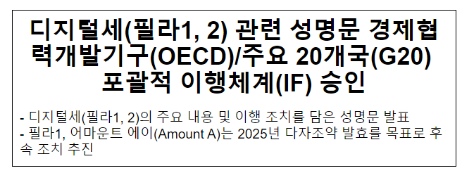 디지털세(필라1,2) 관련 성명문 OECD/G20 IF 승인 디지털세(필라1,2) 관련 성명문 OECD/G20 IF 승인