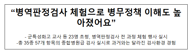 “병역판정검사 체험으로 병무정책 이해도 높아졌어요”