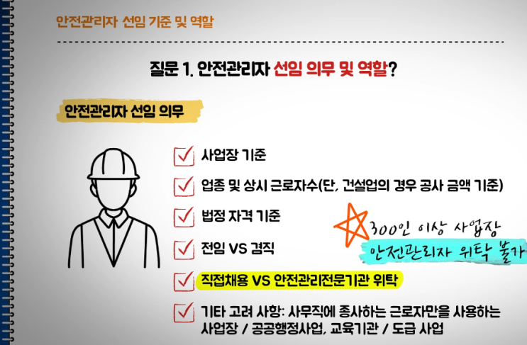  ️ [공유] "안전관리자" 선임 기준 및 역할