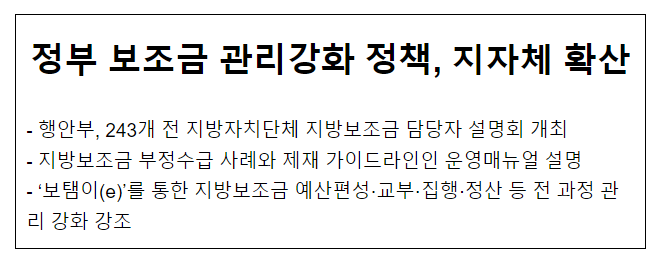 정부 보조금 관리강화 정책, 지자체 확산 정부 보조금 관리강화 정책, 지자체 확산