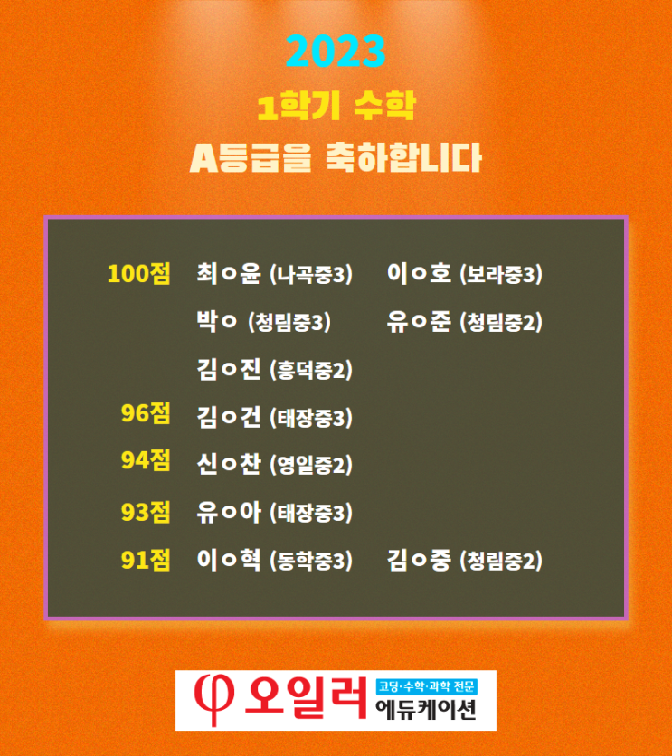  2023년 1학기 수학 A등급을 축하합니다